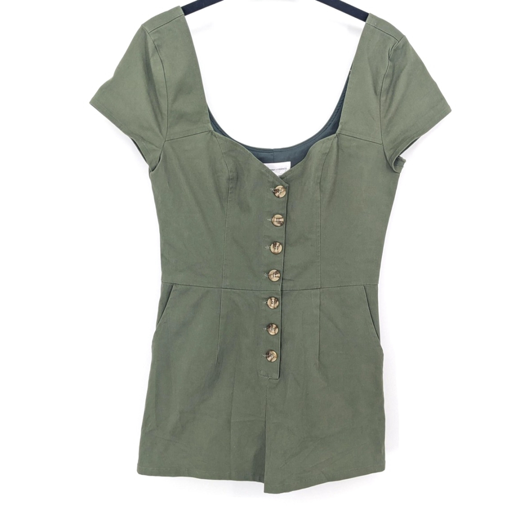 Lovers + Friends Romper Womens Green Small Short Sleeve Button Front Pockets